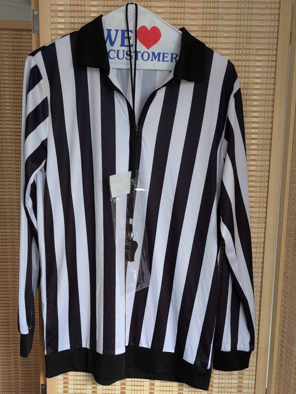 Referee Black & White Striped Long sleeve Men’s Quarter Zip Shirt With Whistle